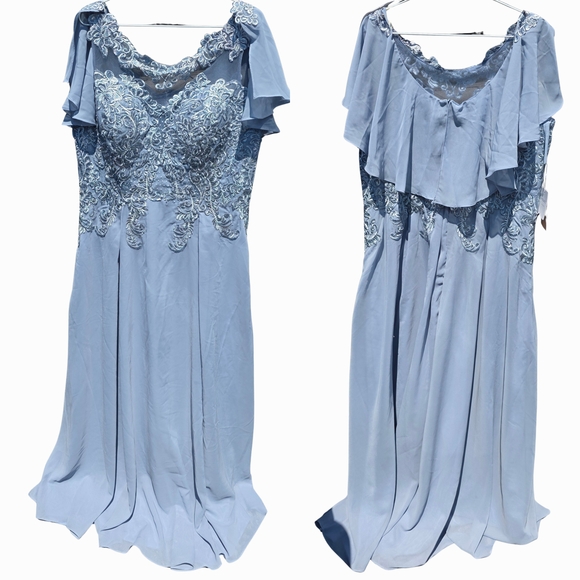 Elegant Dusty Blue Gown with Lace Details - Picture 1 of 1